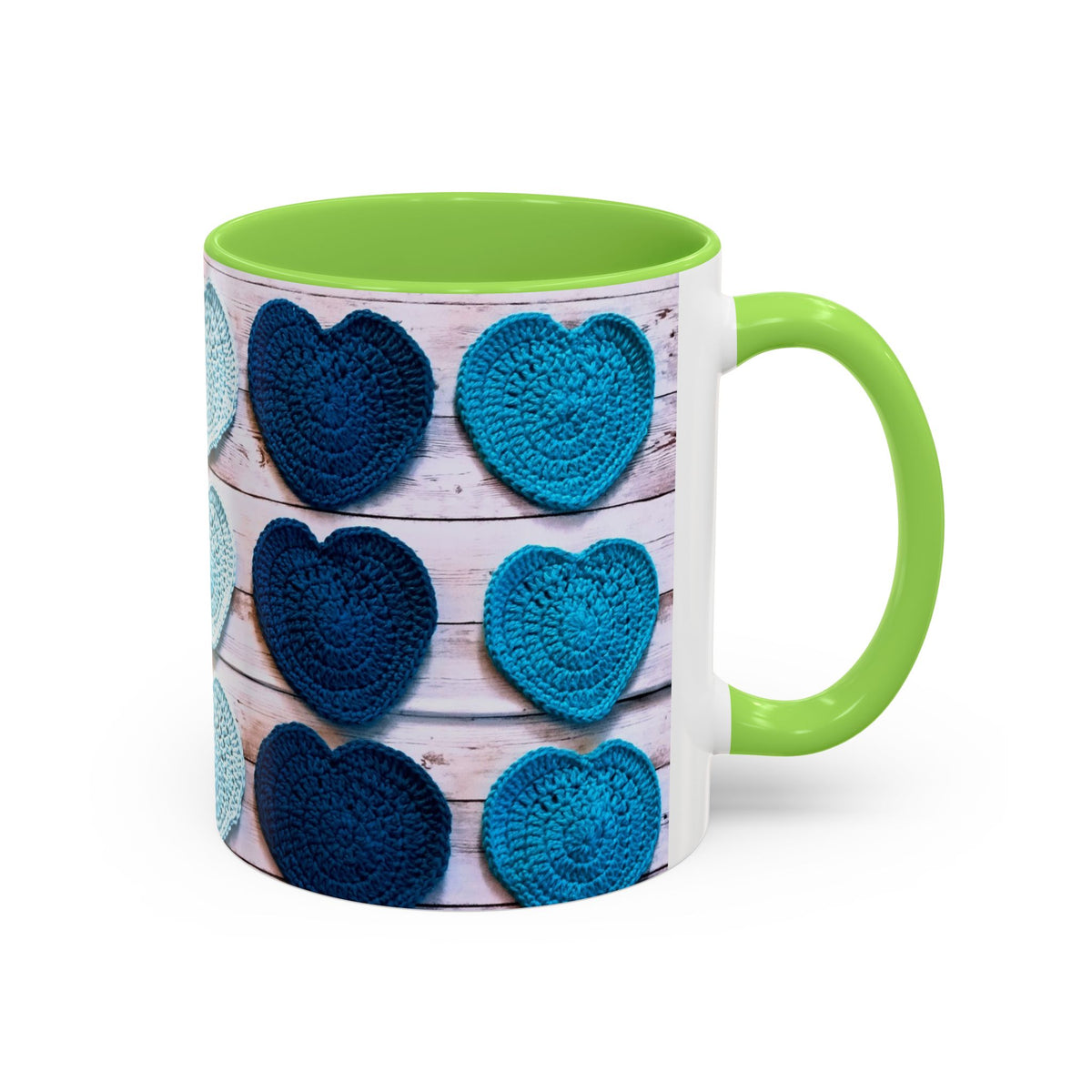 Blue Crochet Heart Mug — Colorful 11oz/15oz Ceramic Coffee Cup