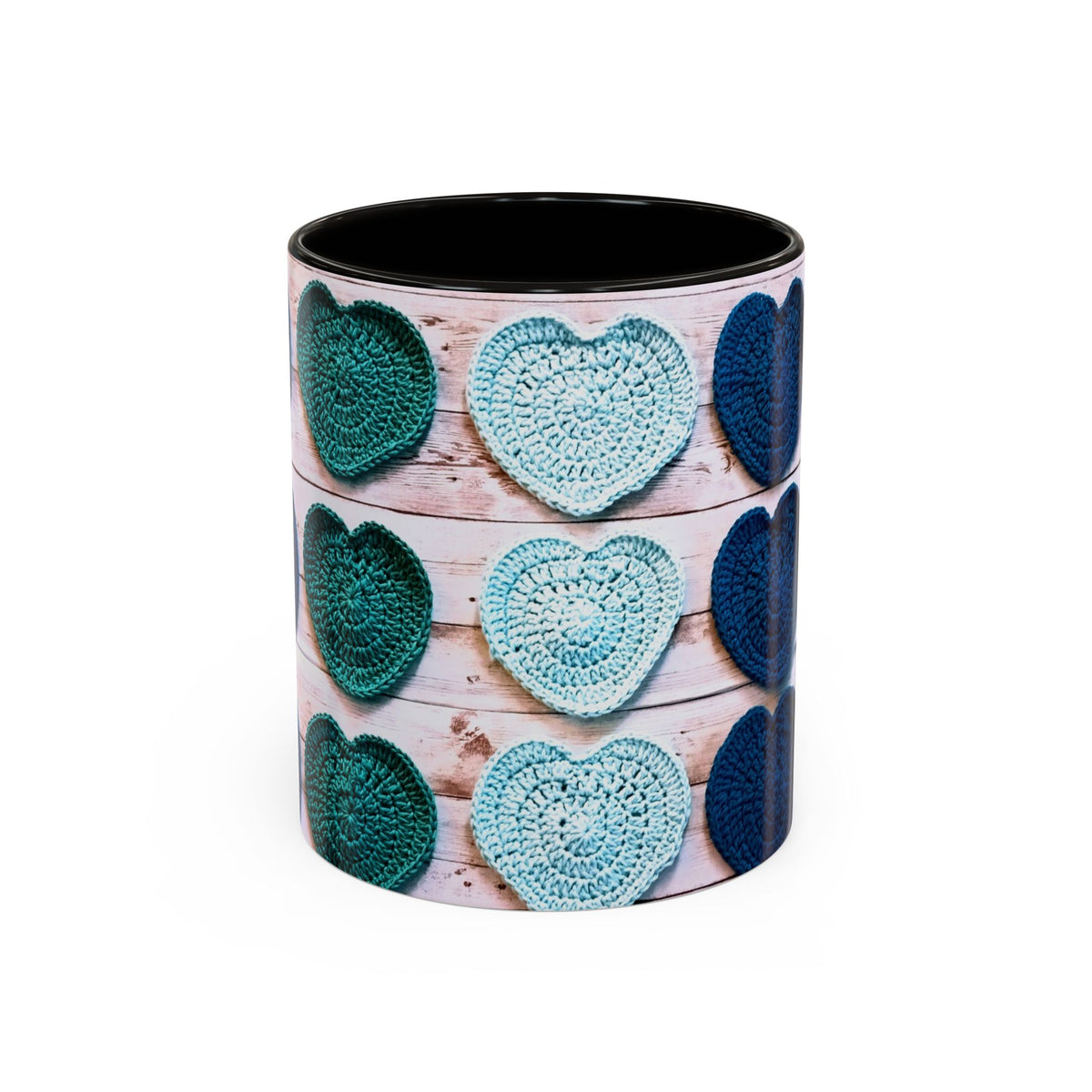 Blue Crochet Heart Mug — Colorful 11oz/15oz Ceramic Coffee Cup