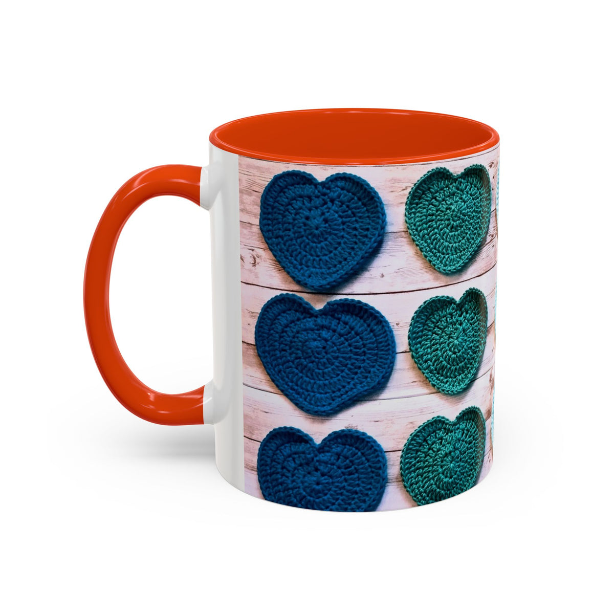 Blue Crochet Heart Mug — Colorful 11oz/15oz Ceramic Coffee Cup