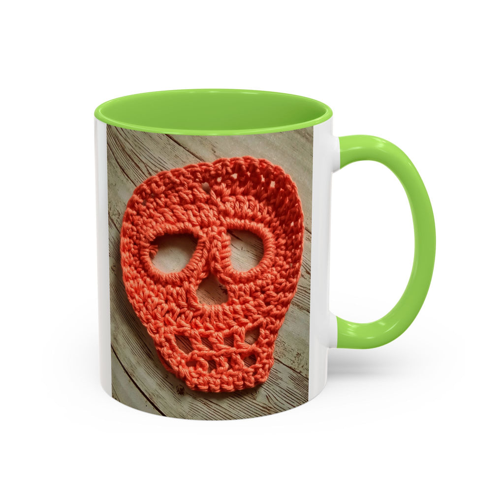 Crochet Skull Mug — Colorful 11oz/15oz Coffee Cup (Orange Day of the Dead Vibe)
