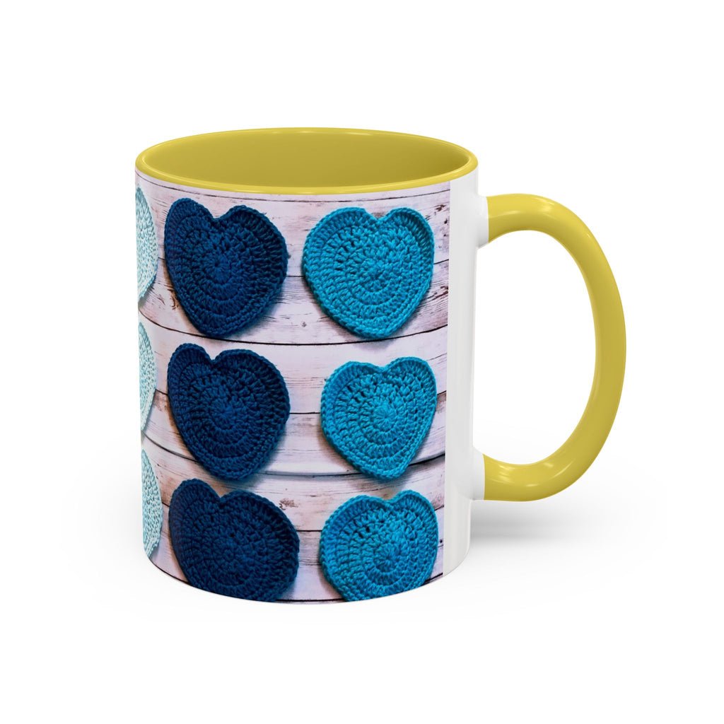 Blue Crochet Heart Mug — Colorful 11oz/15oz Ceramic Coffee Cup