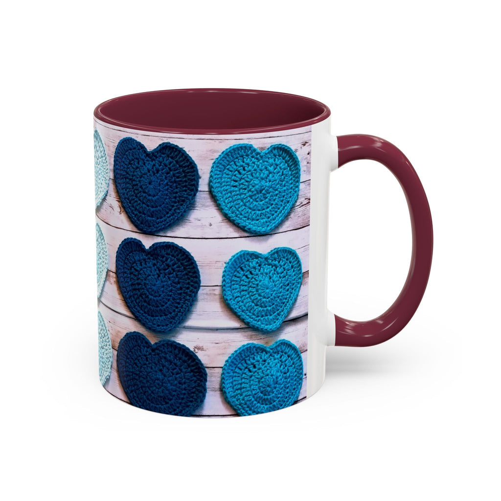 Blue Crochet Heart Mug — Colorful 11oz/15oz Ceramic Coffee Cup