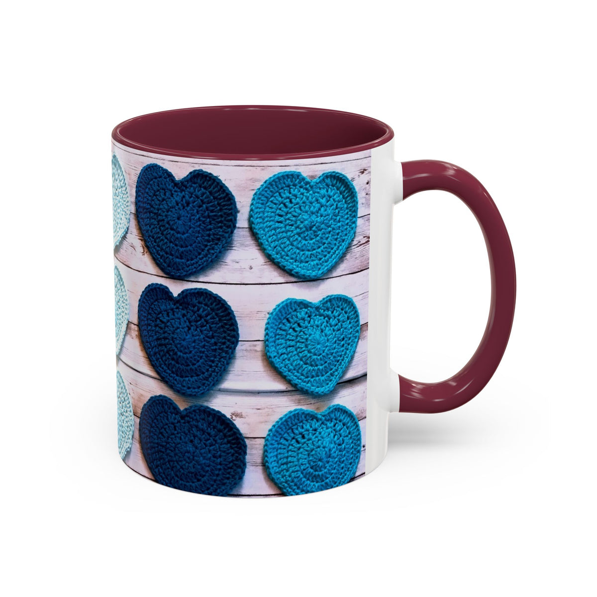Blue Crochet Heart Mug — Colorful 11oz/15oz Ceramic Coffee Cup