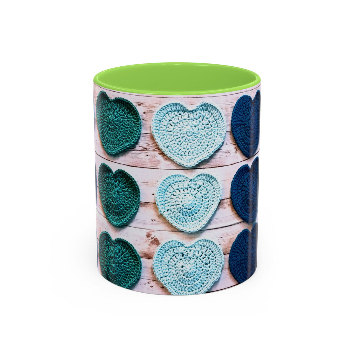 Blue Crochet Heart Mug — Colorful 11oz/15oz Ceramic Coffee Cup