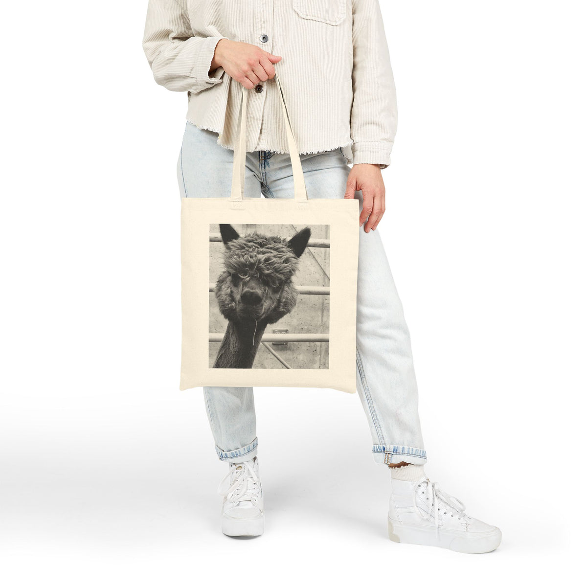 Alpaca Photo Canvas Tote Bag – Vintage Black & White Alpaca LlamaTote