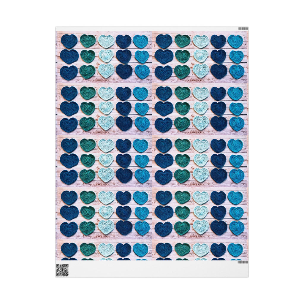 Wrapping Paper - Blue Teal Crochet Heart Pattern Gift Wrap