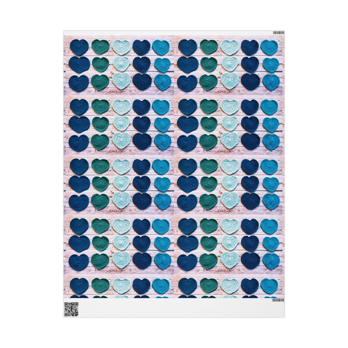 Wrapping Paper - Blue Teal Crochet Heart Pattern Gift Wrap