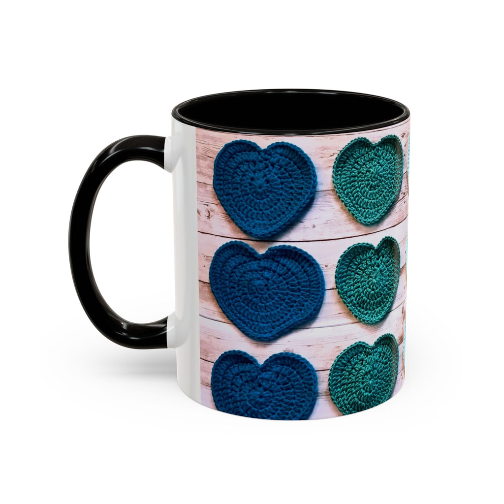 Blue Crochet Heart Mug — Colorful 11oz/15oz Ceramic Coffee Cup