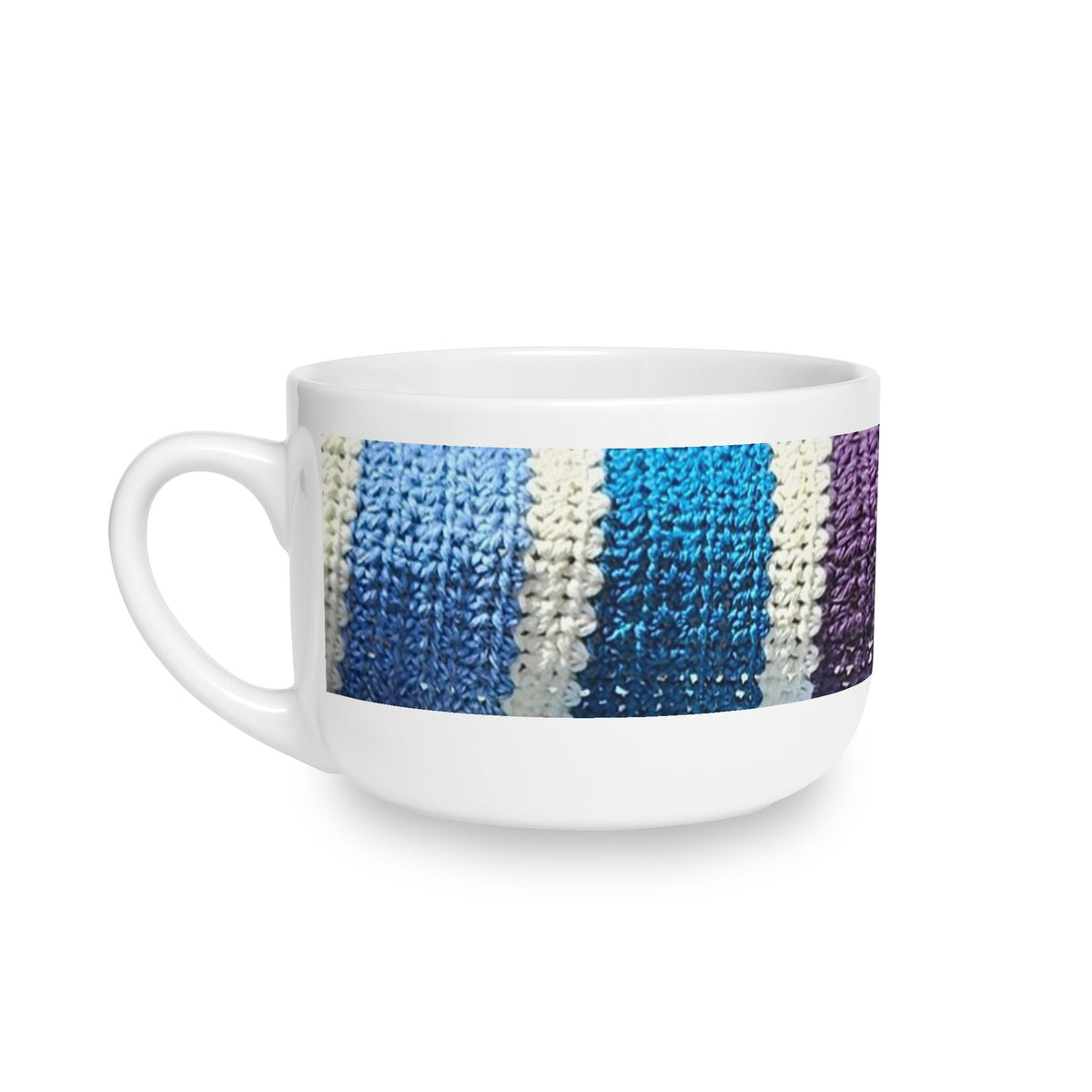 Blue Crochet Stripe Ceramic Latte Mug — 25oz Cozy Oversized Coffee Cup