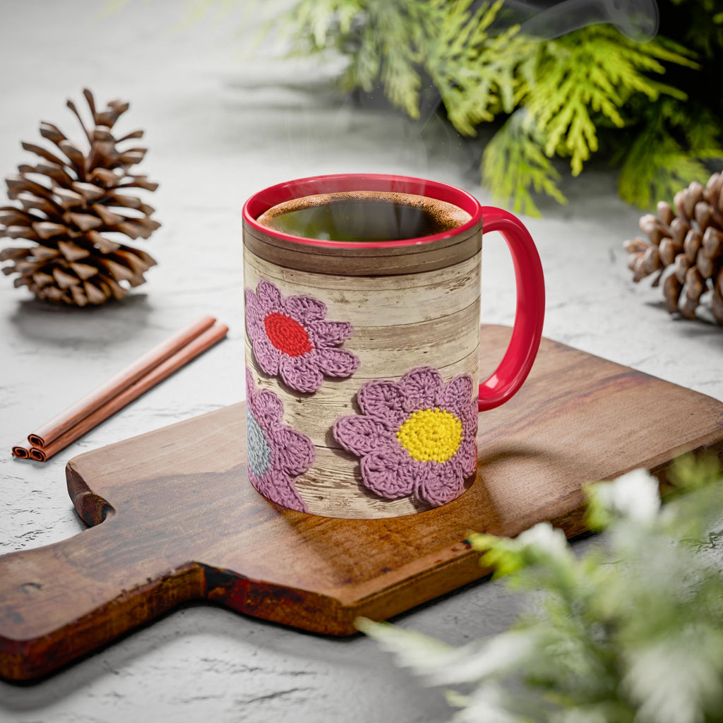 Crochet Flower Mug — Colorful Handmade Floral 11oz/15oz Coffee Cup