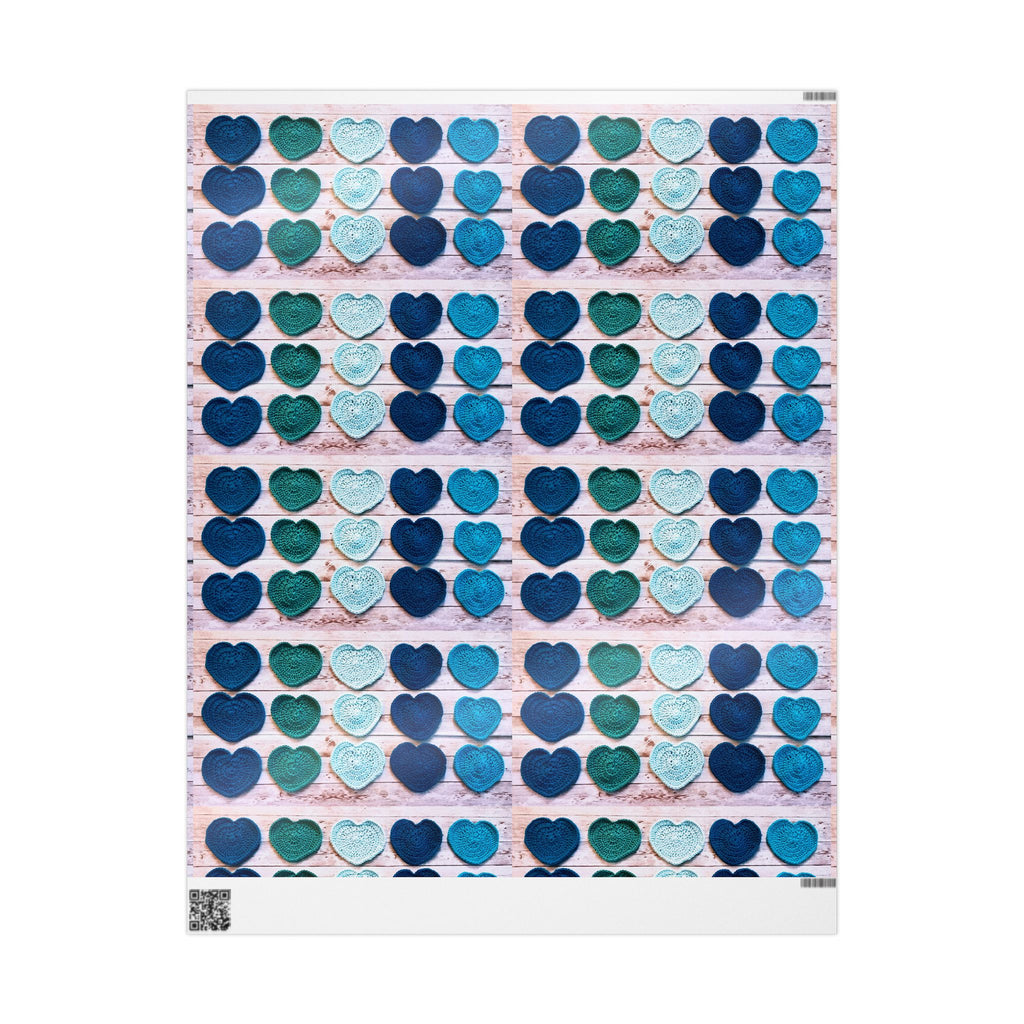 Wrapping Paper - Blue Teal Crochet Heart Pattern Gift Wrap