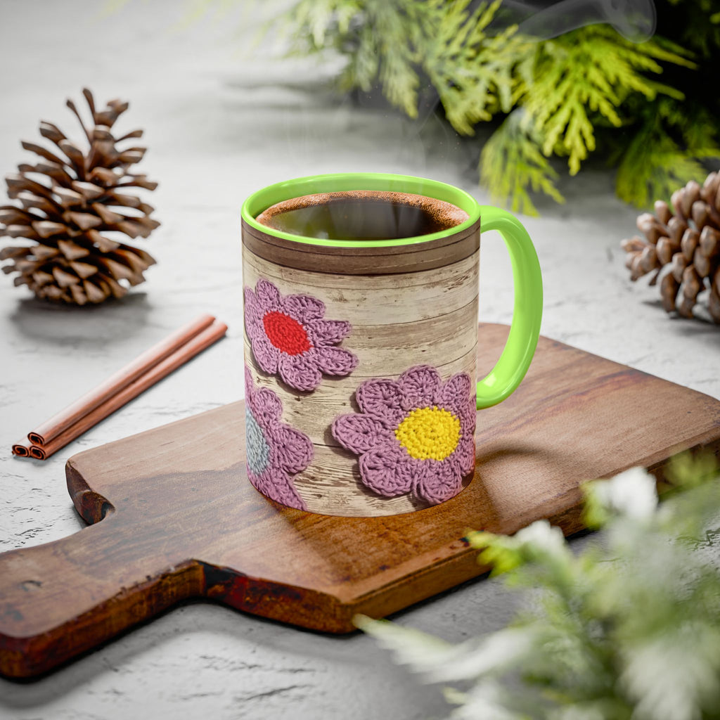 Crochet Flower Mug — Colorful Handmade Floral 11oz/15oz Coffee Cup