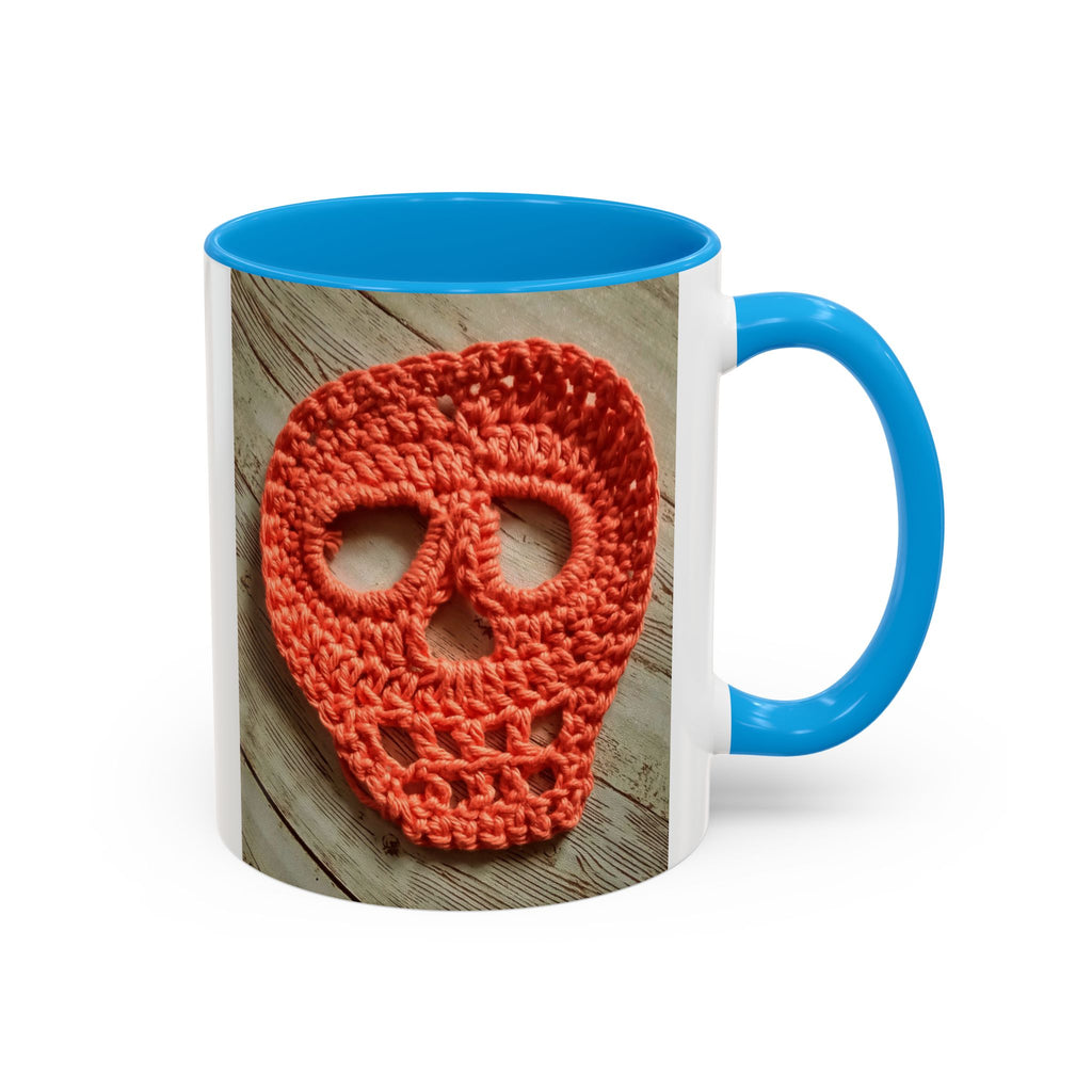 Crochet Skull Mug — Colorful 11oz/15oz Coffee Cup (Orange Day of the Dead Vibe)
