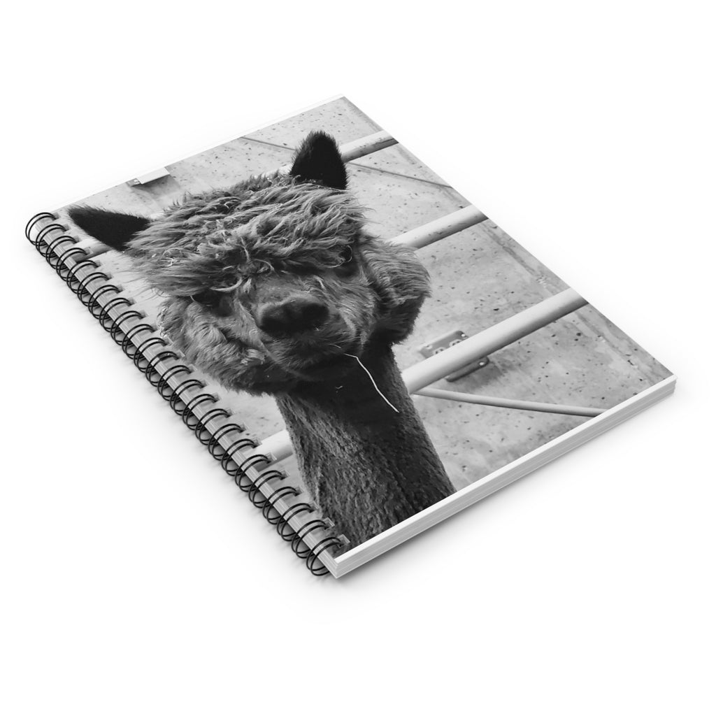 Alpaca Portrait Spiral Notebook — Black & White Cute Animal Journal