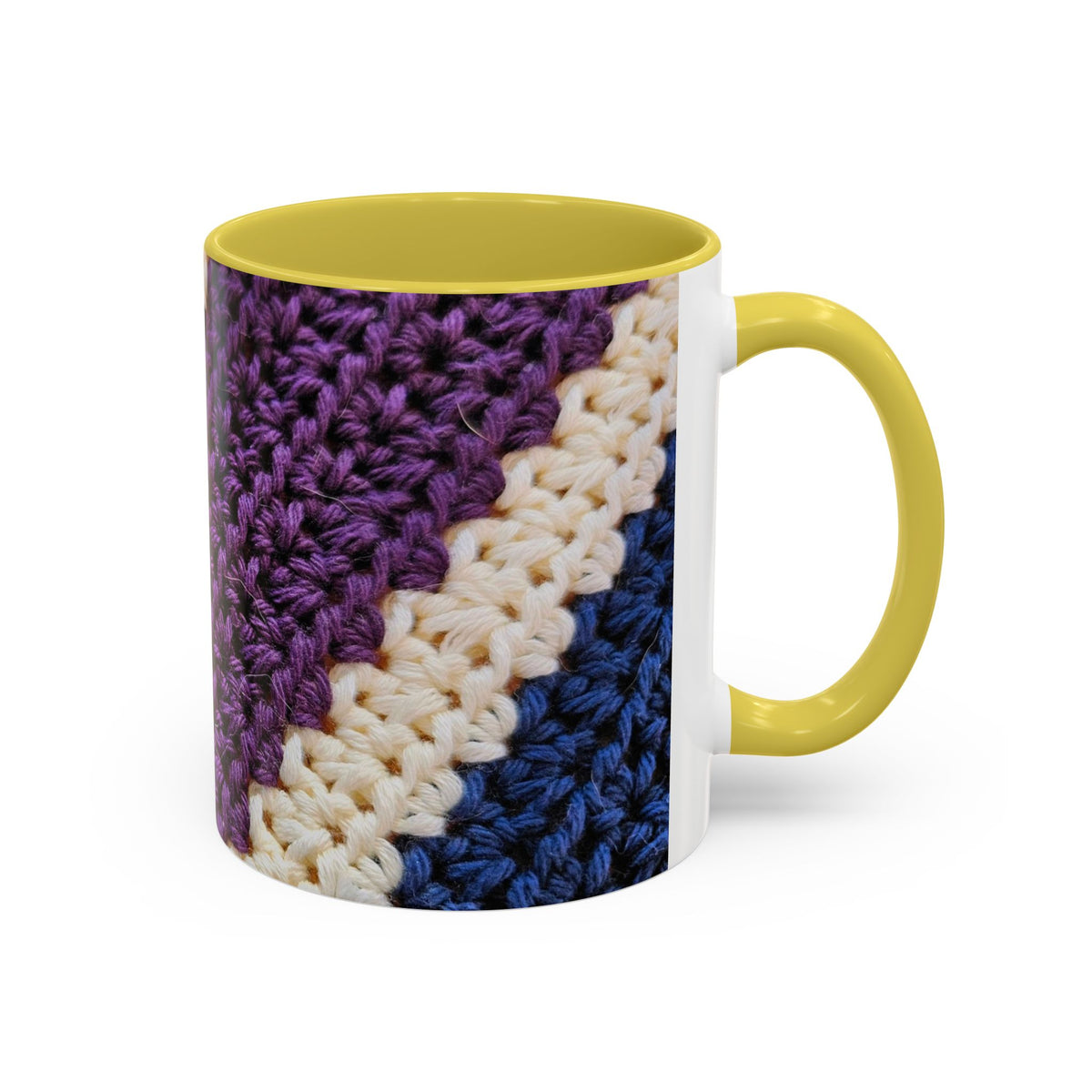 Cozy Crochet Pattern Coffee Mug — Colorful 11oz & 15oz Ceramic