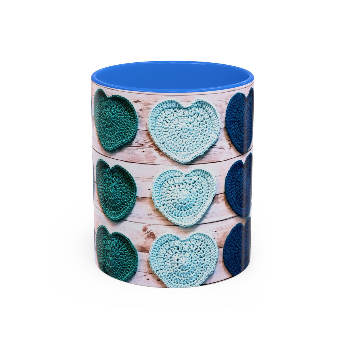 Blue Crochet Heart Mug — Colorful 11oz/15oz Ceramic Coffee Cup