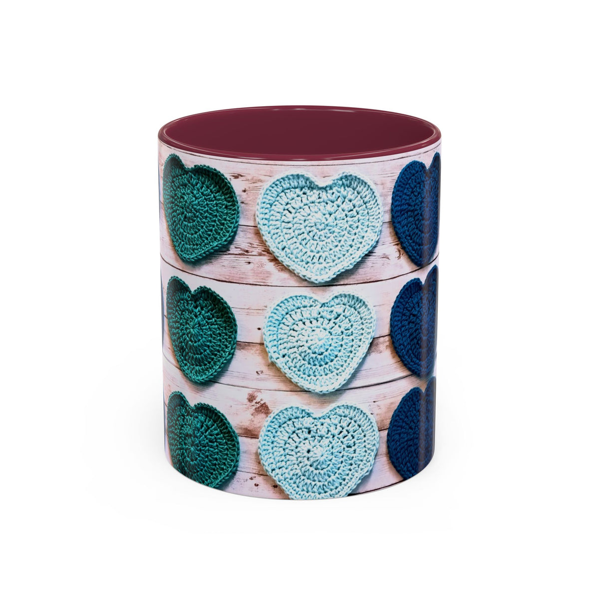 Blue Crochet Heart Mug — Colorful 11oz/15oz Ceramic Coffee Cup