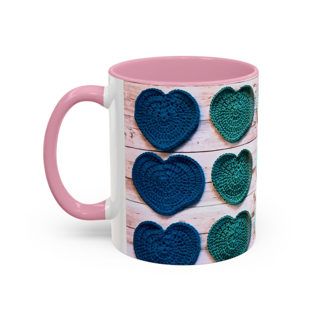 Blue Crochet Heart Mug — Colorful 11oz/15oz Ceramic Coffee Cup