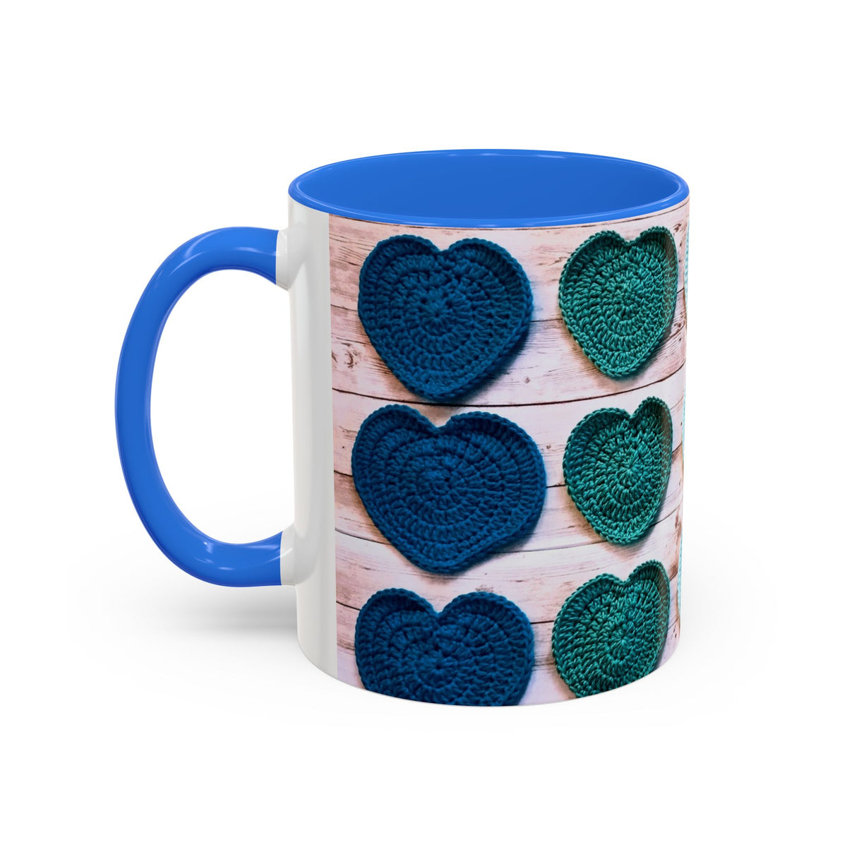 Blue Crochet Heart Mug — Colorful 11oz/15oz Ceramic Coffee Cup