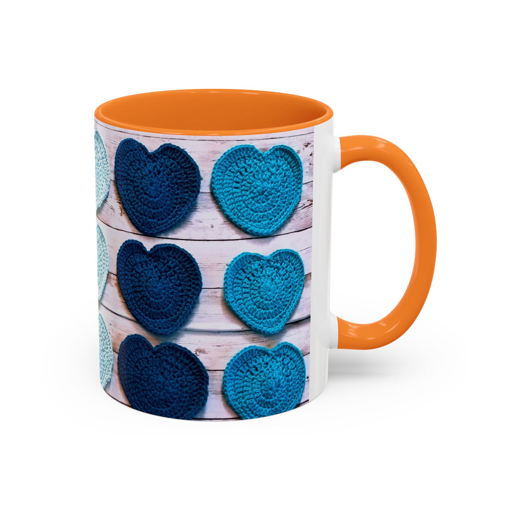 Blue Crochet Heart Mug — Colorful 11oz/15oz Ceramic Coffee Cup