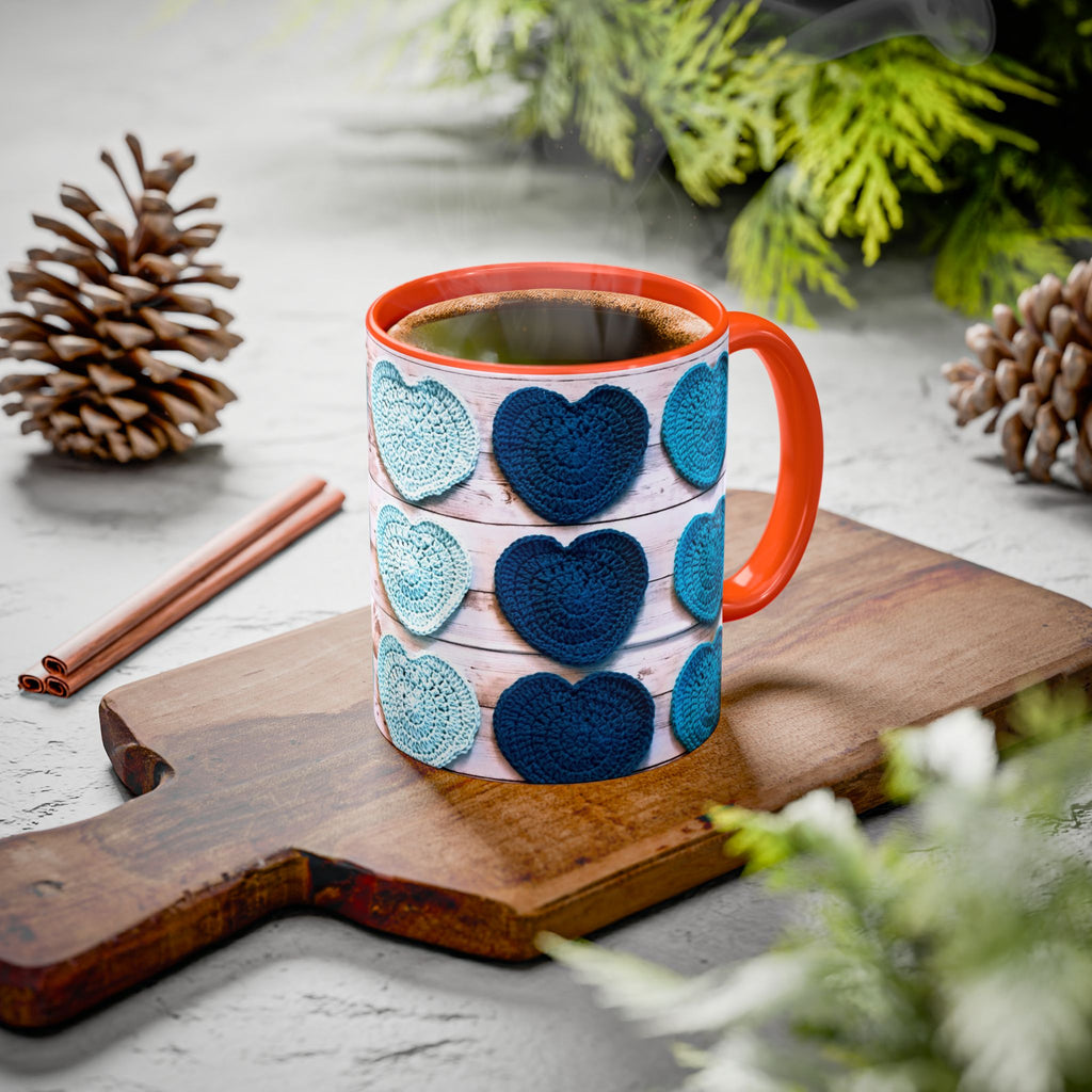 Blue Crochet Heart Mug — Colorful 11oz/15oz Ceramic Coffee Cup