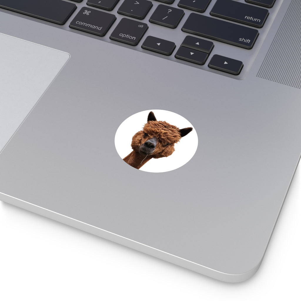 Brown Alpaca Face Round Vinyl Sticker – Cute Llama/Alpaca Decal for Laptops, Water Bottles, Journals