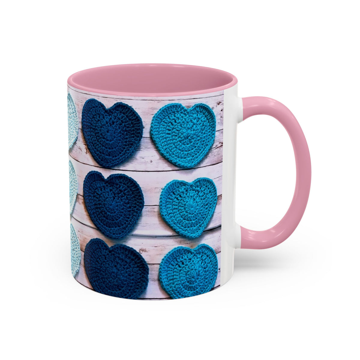 Blue Crochet Heart Mug — Colorful 11oz/15oz Ceramic Coffee Cup