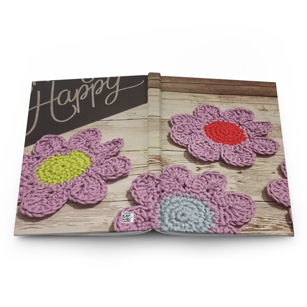 Crochet Flower Hardcover Journal — Lined Notebook with Pink Daisy Design