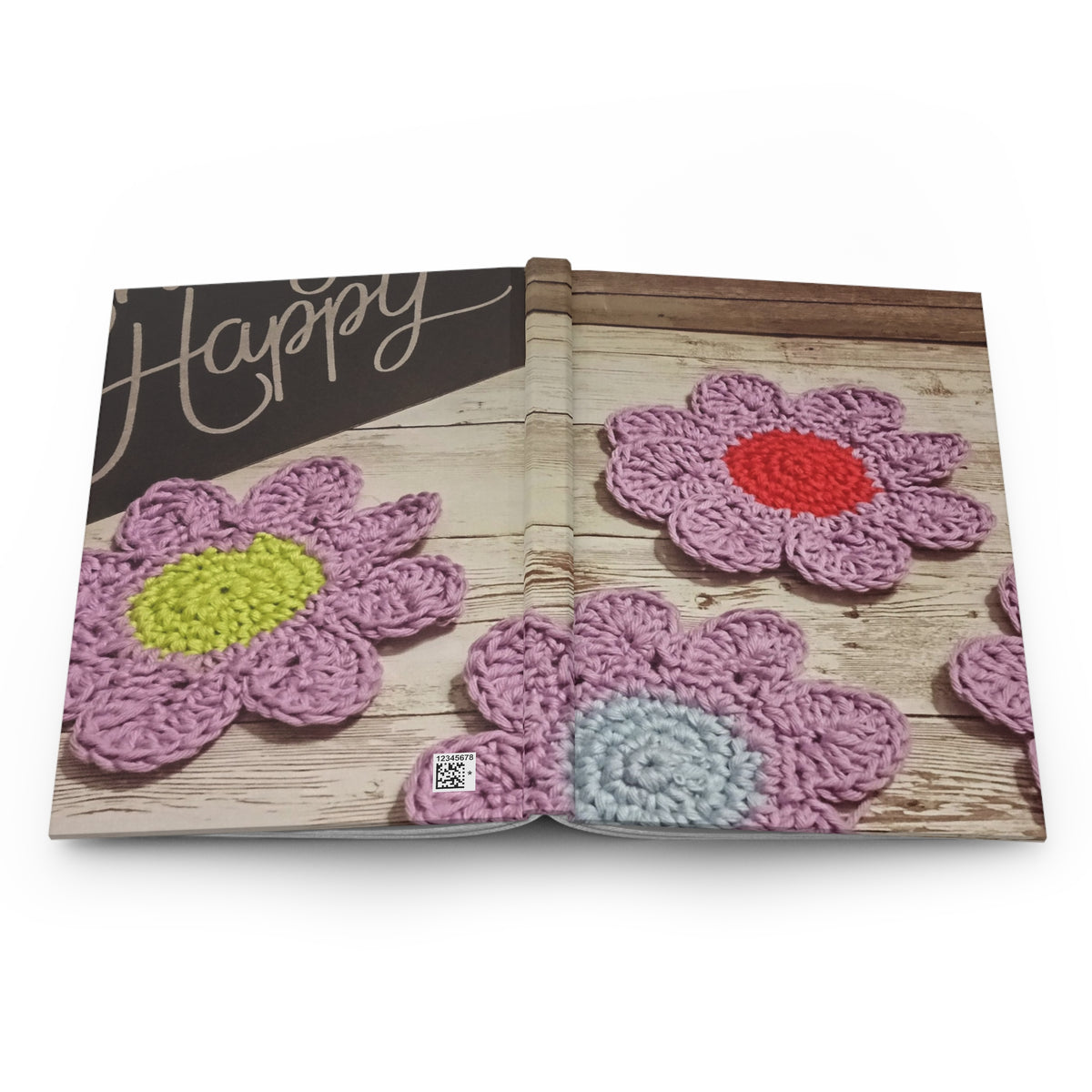 Crochet Flower Hardcover Journal — Lined Notebook with Pink Daisy Design