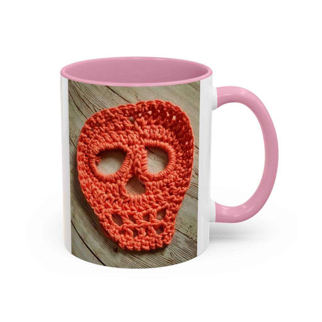 Crochet Skull Mug — Colorful 11oz/15oz Coffee Cup (Orange Day of the Dead Vibe)
